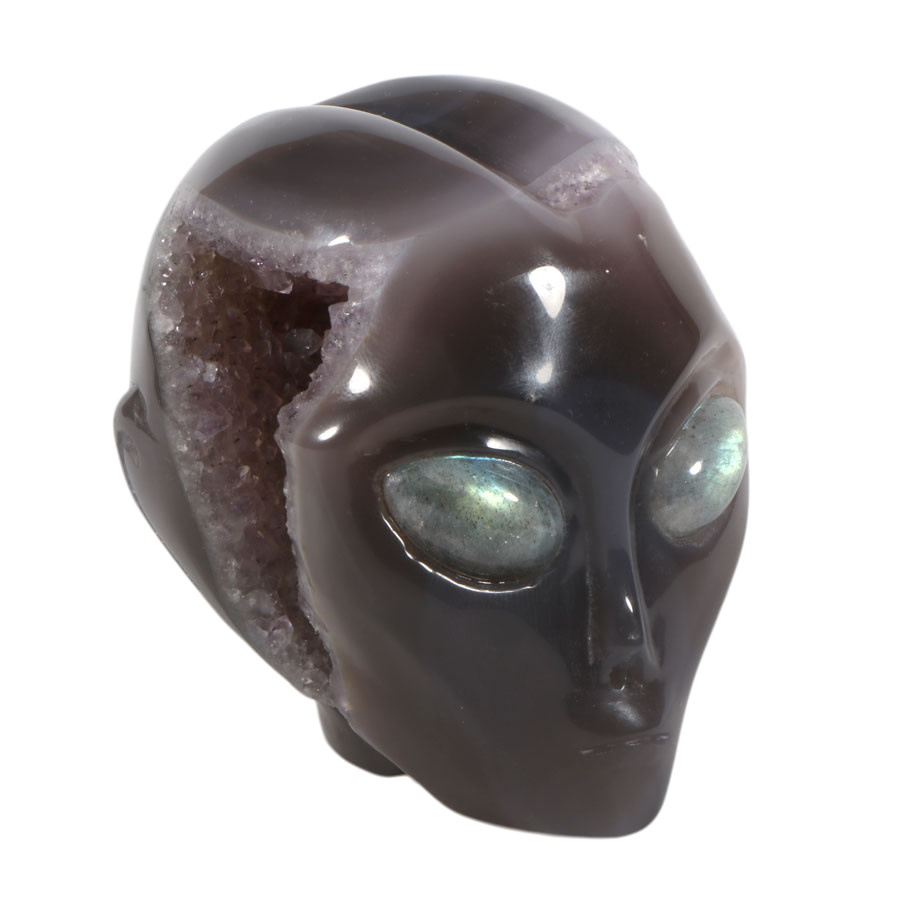 Agaat amethist geode alien schedel 7,5 x 6 x 7 cm | 445 gram