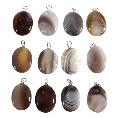 Agaat (Botswana) grijs hanger ovaal met zilveren oogje