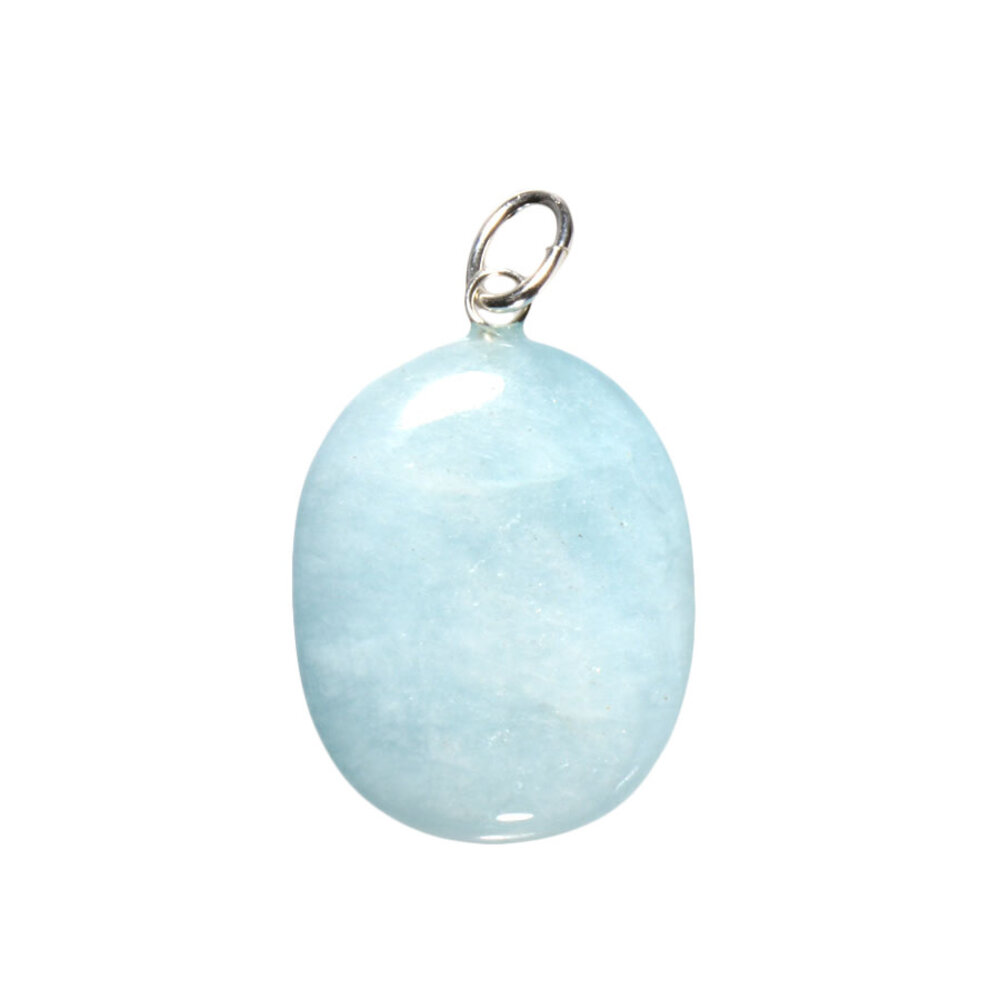Aquamarijn hanger ovaal met zilveren oogje Aquamarijn hanger ovaal met zilveren oogje