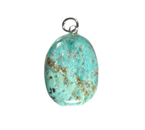 Chrysocolla hanger ovaal met zilveren oogje