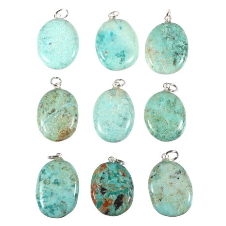 Chrysocolla hanger ovaal met zilveren oogje
