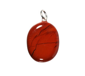 Jaspis (rood) hanger ovaal met zilveren oogje Jaspis (rood) hanger ovaal met zilveren oogje