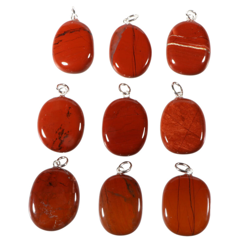 Jaspis (rood) hanger ovaal met zilveren oogje Jaspis (rood) hanger ovaal met zilveren oogje