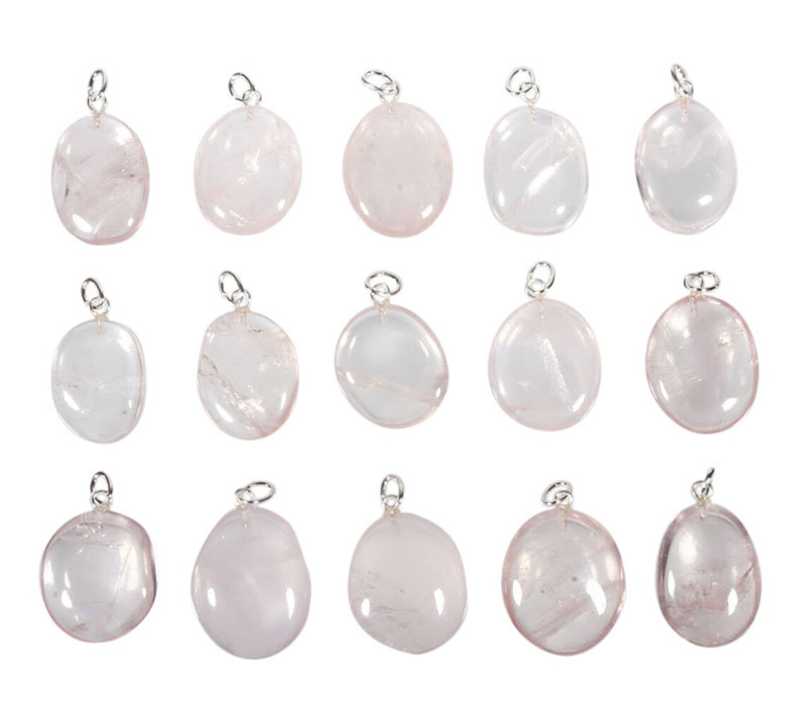 Rozenkwarts hanger ovaal met zilveren oogje Rozenkwarts hanger ovaal met zilveren oogje