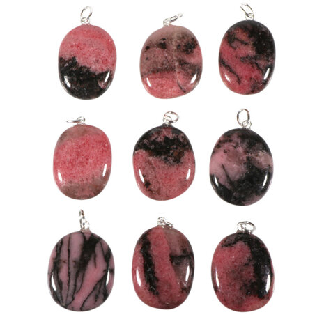 Rhodoniet hanger ovaal met zilveren oogje Rhodoniet hanger ovaal met zilveren oogje