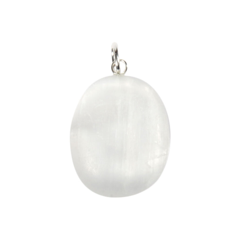 Seleniet hanger ovaal met zilveren oogje Seleniet hanger ovaal met zilveren oogje