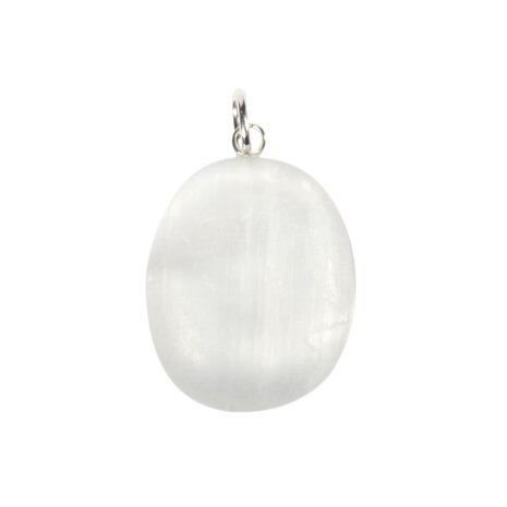 Seleniet hanger ovaal met zilveren oogje Seleniet hanger ovaal met zilveren oogje