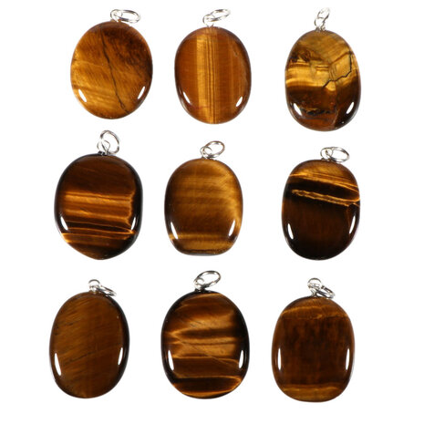 Tijgeroog hanger ovaal met zilveren oogje