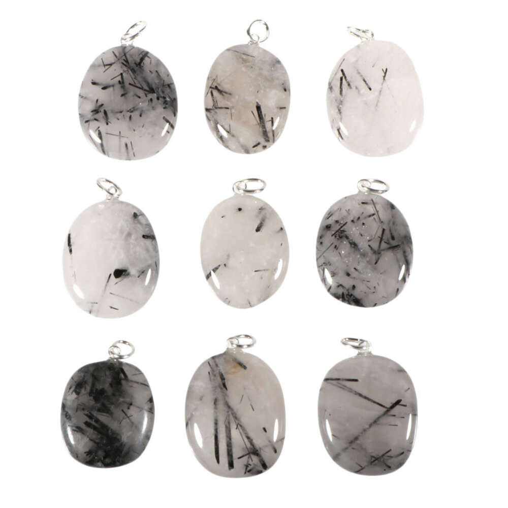 Toermalijnkwarts hanger ovaal met zilveren oogje Toermalijnkwarts hanger ovaal met zilveren oogje