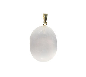 Seleniet hanger ovaal met 14k gouden oogje Seleniet hanger ovaal met 14k gouden oogje