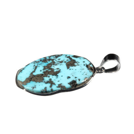 Zilveren hanger turkoois met pyriet | ovaal 3 x 2,3 cm
