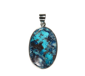 Zilveren hanger chrysocolla | ovaal 3,7 x 2,4 cm Zilveren hanger chrysocolla | ovaal 3,7 x 2,4 cm