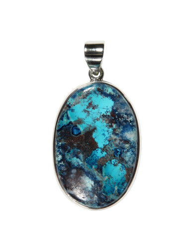 Zilveren hanger chrysocolla | ovaal 3,7 x 2,4 cm Zilveren hanger chrysocolla | ovaal 3,7 x 2,4 cm
