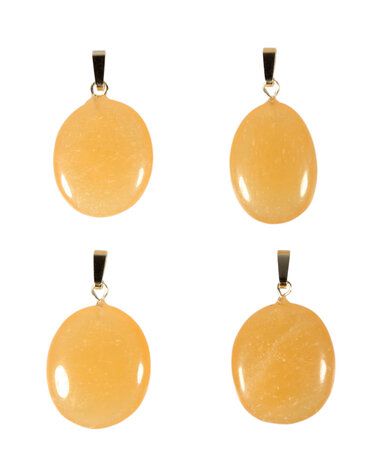 Calciet (oranje) hanger ovaal met 14k gouden oogje