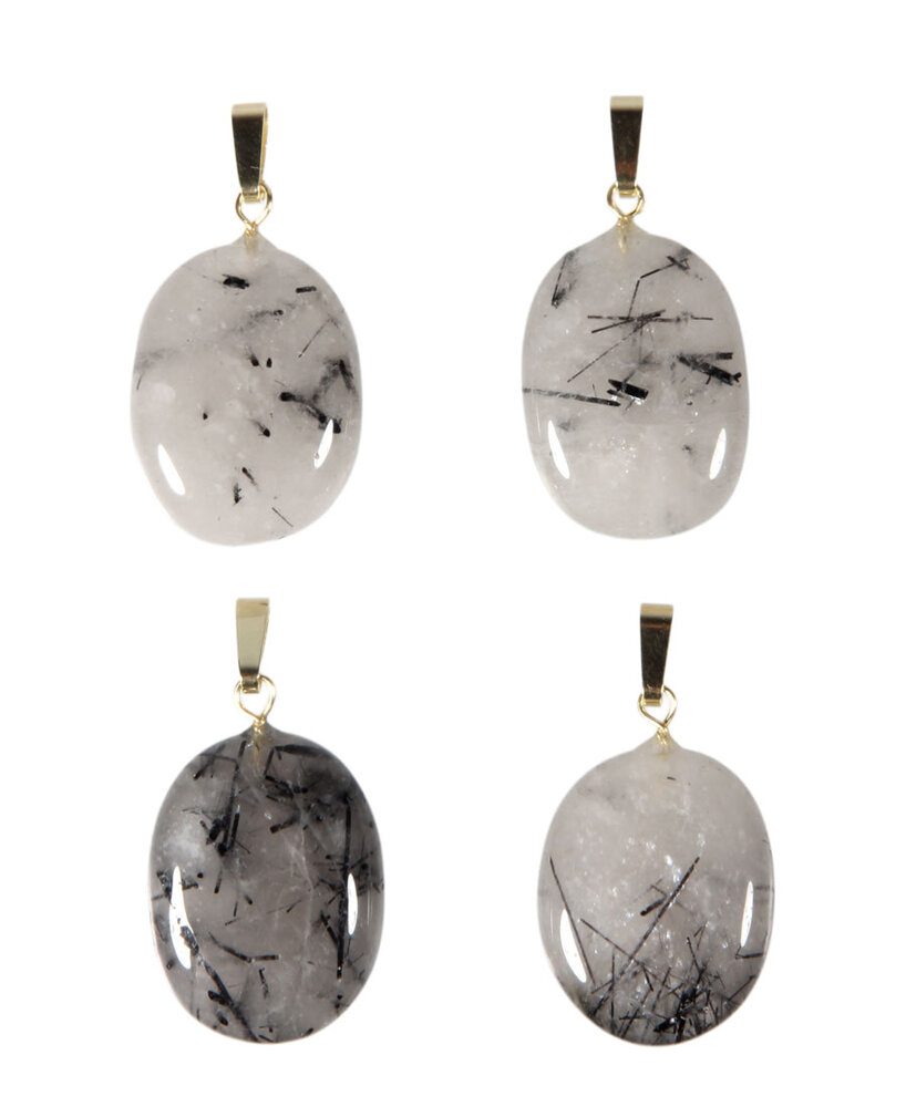 Toermalijnkwarts hanger ovaal met 14k gouden oogje Toermalijnkwarts hanger ovaal met 14k gouden oogje