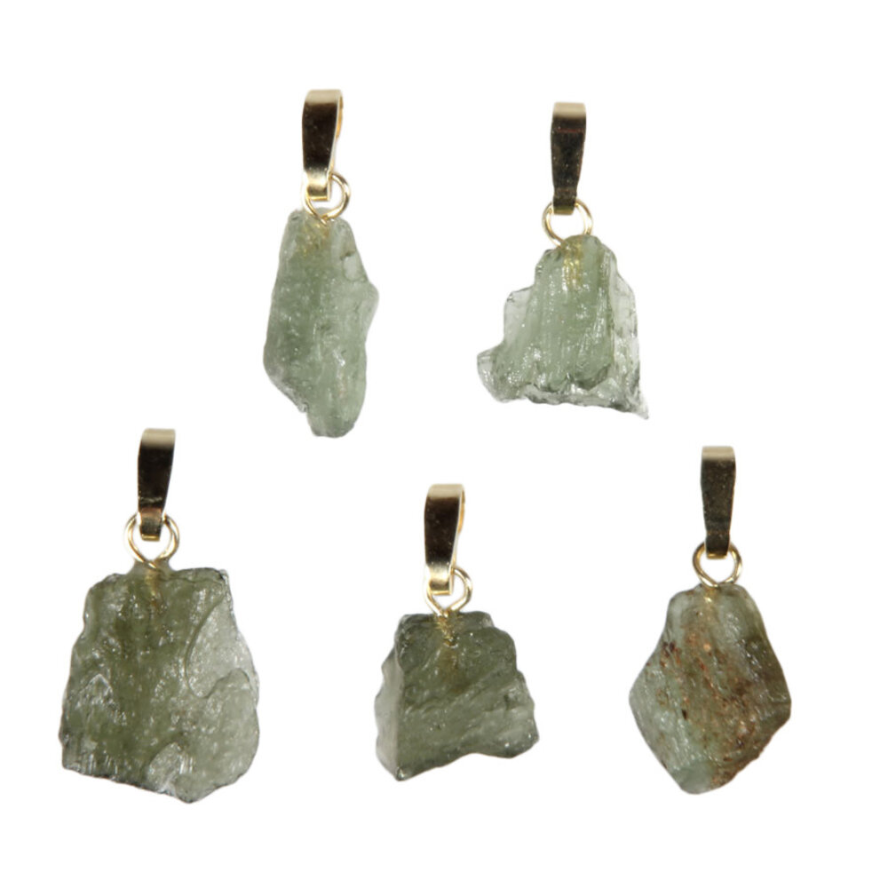Moldaviet hanger ruw met 14k gouden oogje | 0,3 - 0,7 gram Moldaviet hanger ruw met 14k gouden oogje | 0,3 - 0,7 gram