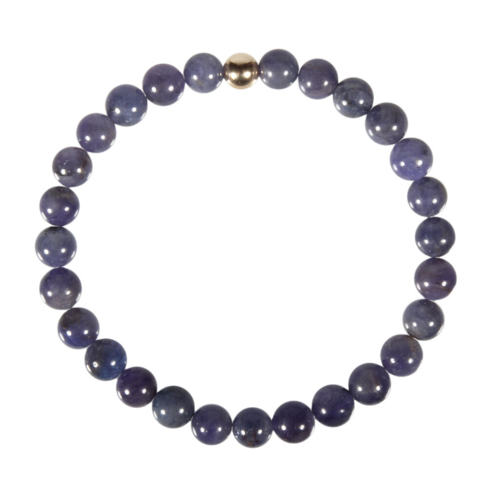 Tanzaniet armband met 14k gouden kraal | 7 mm