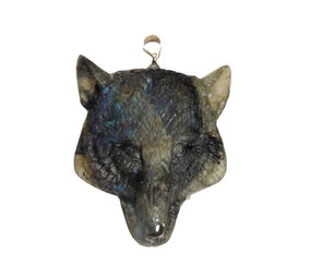 Labradoriet hanger wolf 4,5 x 3,6 cm Labradoriet hanger wolf 4,5 x 3,6 cm
