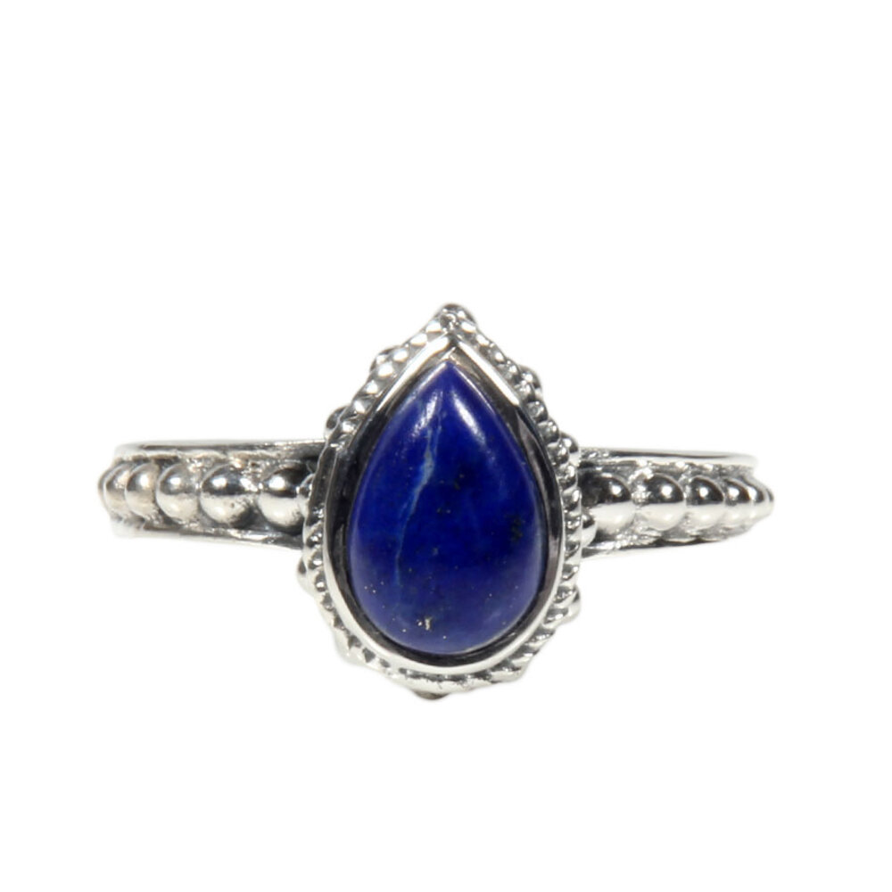 Zilveren ring lapis lazuli maat 19 1/2 | druppel bewerkte rand Zilveren ring lapis lazuli maat 19 1/2 | druppel bewerkte rand