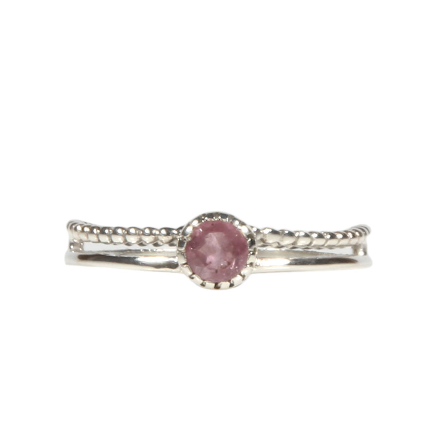 Zilveren ring toermalijn (roze) maat 17 1/2 | dubbele rand rond facet