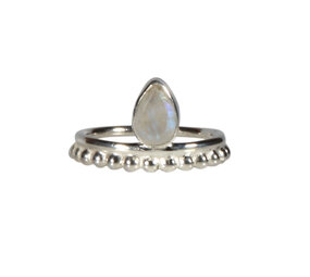 Zilveren ring maansteen (regenboog) maat 18 | druppel facet bolletjes Zilveren ring maansteen (regenboog) maat 18 | druppel facet bolletjes