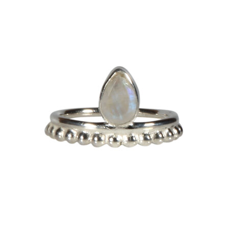 Zilveren ring maansteen (regenboog) maat 18 | druppel facet bolletjes Zilveren ring maansteen (regenboog) maat 18 | druppel facet bolletjes