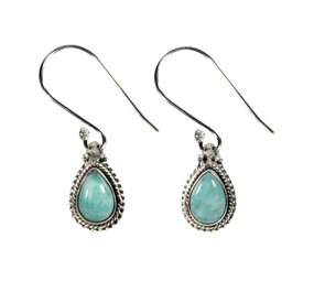 Zilveren oorbellen amazoniet | druppel ribbelrand Zilveren oorbellen amazoniet | druppel ribbelrand