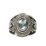 Zilveren ring aquamarijn maat 16 1/2 | ovaal breed bewerkt