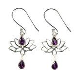 Zilveren oorbellen amethist | lotus