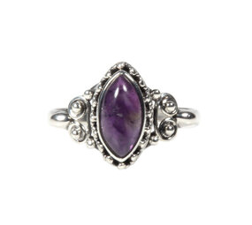 Zilveren ring amethist maat 16 | markies spiralen Zilveren ring amethist maat 16 | markies spiralen