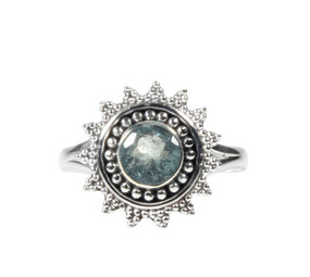 Zilveren ring aquamarijn maat 18 1/2 | rond facet zon Zilveren ring aquamarijn maat 18 1/2 | rond facet zon
