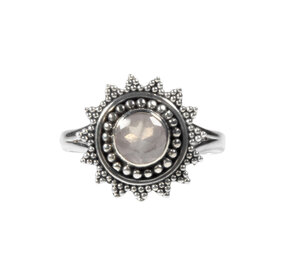 Zilveren ring rozenkwarts maat 18 | rond facet zon Zilveren ring rozenkwarts maat 18 | rond facet zon