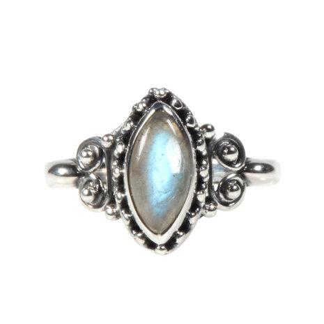 Zilveren ring labradoriet maat 15 1/2 | markies spiralen Zilveren ring labradoriet maat 15 1/2 | markies spiralen