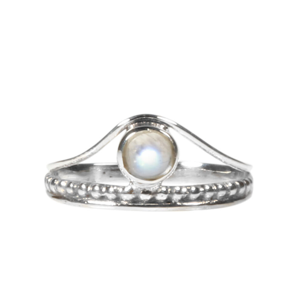 Zilveren ring maansteen (regenboog) maat 15 1/2 | rond boogje