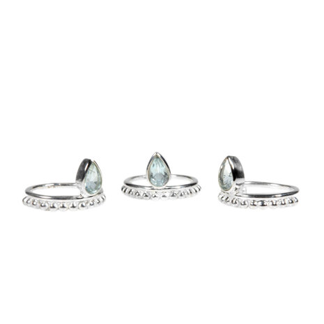 Zilveren ring topaas (blauw) maat 19 | druppel facet bolletjes Zilveren ring topaas (blauw) maat 19 | druppel facet bolletjes