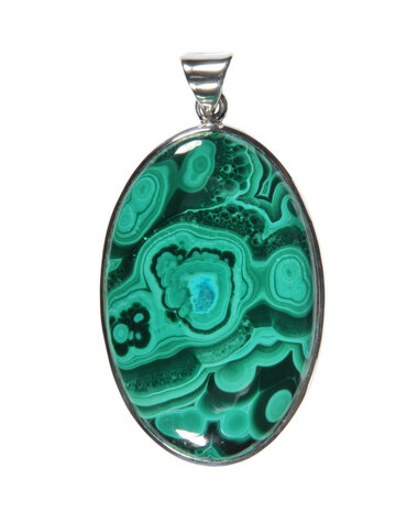 Zilveren hanger malachiet | ovaal 4,6 x 3 cm Zilveren hanger malachiet | ovaal 4,6 x 3 cm