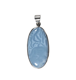 Zilveren hanger opaal (blauw) | ovaal 3,6 x 1,8 cm