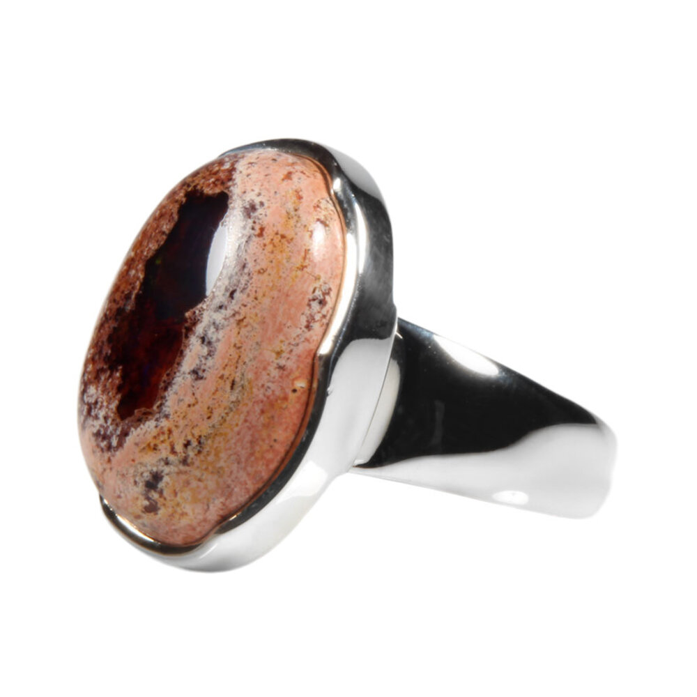Zilveren ring opaal (vuur) maat 18 1/2 | ovaal 2 x 1,5 cm