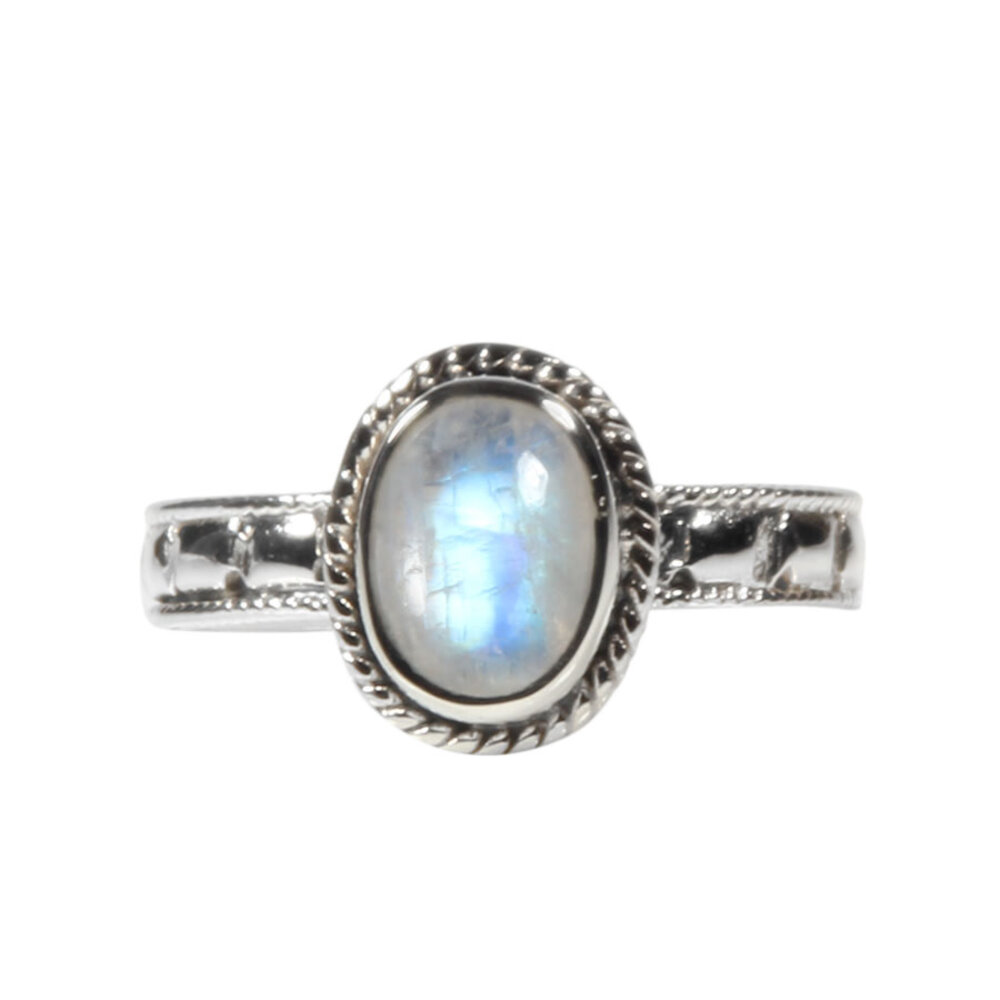 Zilveren ring maansteen (regenboog) maat 19 1/2 | ovaal ribbelrand Zilveren ring maansteen (regenboog) maat 19 1/2 | ovaal ribbelrand