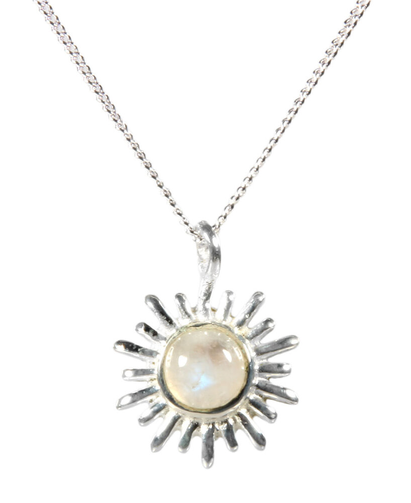 Zilveren ketting maansteen (regenboog) rond zon Zilveren ketting maansteen (regenboog) rond zon