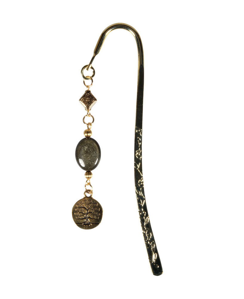 Boekenlegger levensboom verguld met obsidiaan Boekenlegger levensboom verguld met obsidiaan