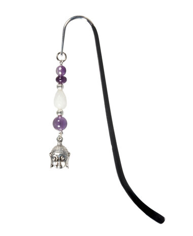 Boekenlegger Boeddha met amethist en sneeuwkwarts Boekenlegger Boeddha met amethist en sneeuwkwarts