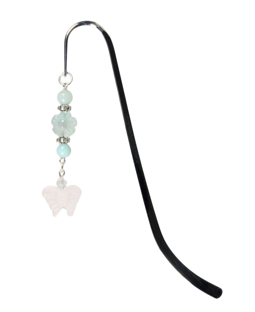 Boekenlegger vlinder met amazoniet, fluoriet en rozenkwarts