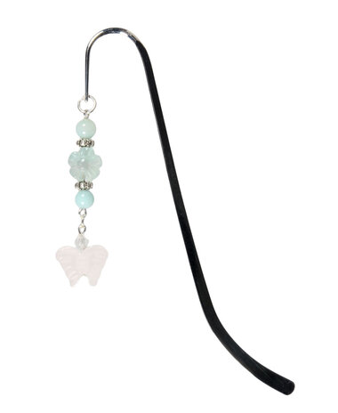 Boekenlegger vlinder met amazoniet, fluoriet en rozenkwarts