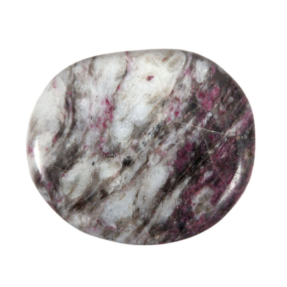 Rubelliet (rode toermalijn) in matrix steen plat gepolijst