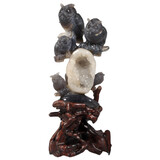 Agaat geode met uilen op houten standaard 14,8 x 12,5 x 24,6 cm | 2105 gram