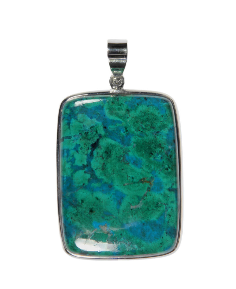 Zilveren hanger chrysocolla met malachiet | rechthoek 4 x 3 cm