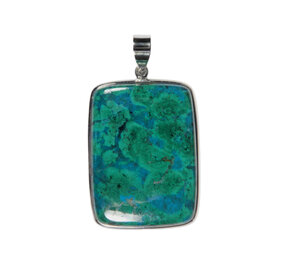 Zilveren hanger chrysocolla met malachiet | rechthoek 4 x 3 cm Zilveren hanger chrysocolla met malachiet | rechthoek 4 x 3 cm
