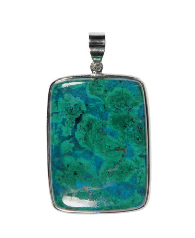 Zilveren hanger chrysocolla met malachiet | rechthoek 4 x 3 cm