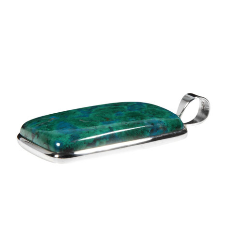 Zilveren hanger chrysocolla met malachiet | rechthoek 4 x 3 cm